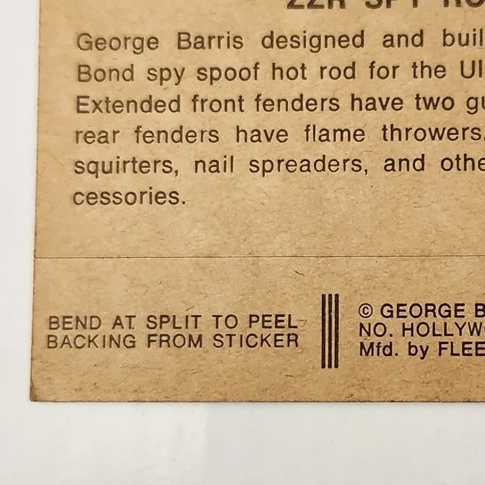 1974/1975 Fleer George Barris Kustom Cars Series 1 ZZR - Spy Rod Sticker Card Vn